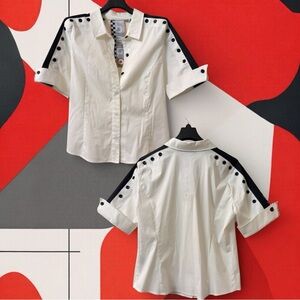 NEW L.A.M.B Collared Black and White Button Down Cuff Short Sleeve 14